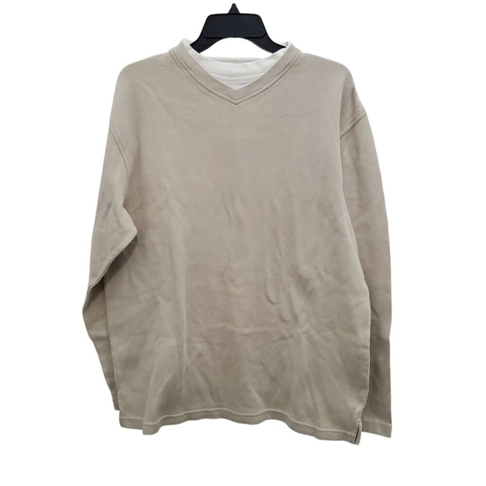 Haggar ForeverNew Men's Vintage Beige Faux Layer Ribbed Knit Long Sleeve Shirt M
